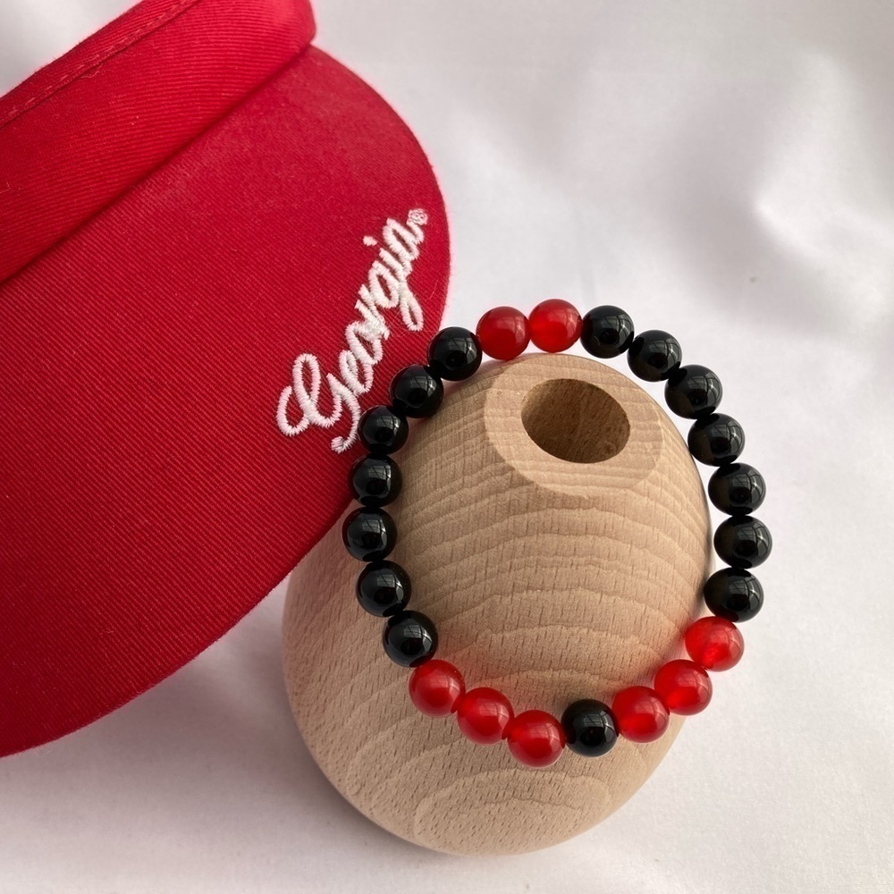 RED Jade & Black Onyx Stretch Beaded Bracelet